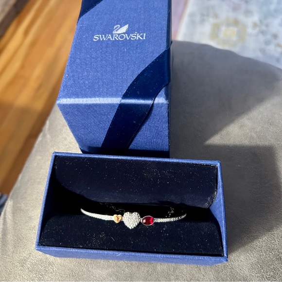 Swarovski Jewelry - Swarovski Duo Heart Bangle Gold,Silver, Red Stone